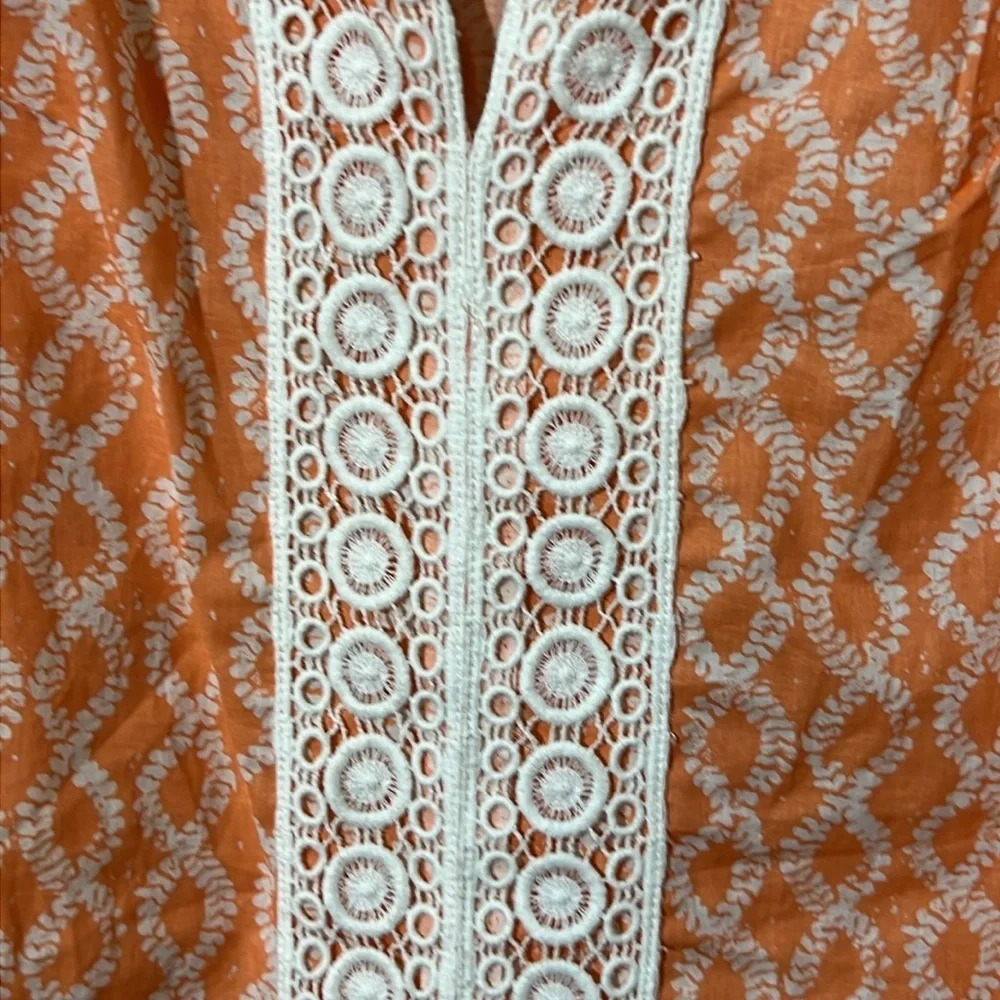 🌻 ROCK FLOWER PAPER sz M Orange Sherbet and white Lace Trim Sleeveless Dress - Picture 3 of 7